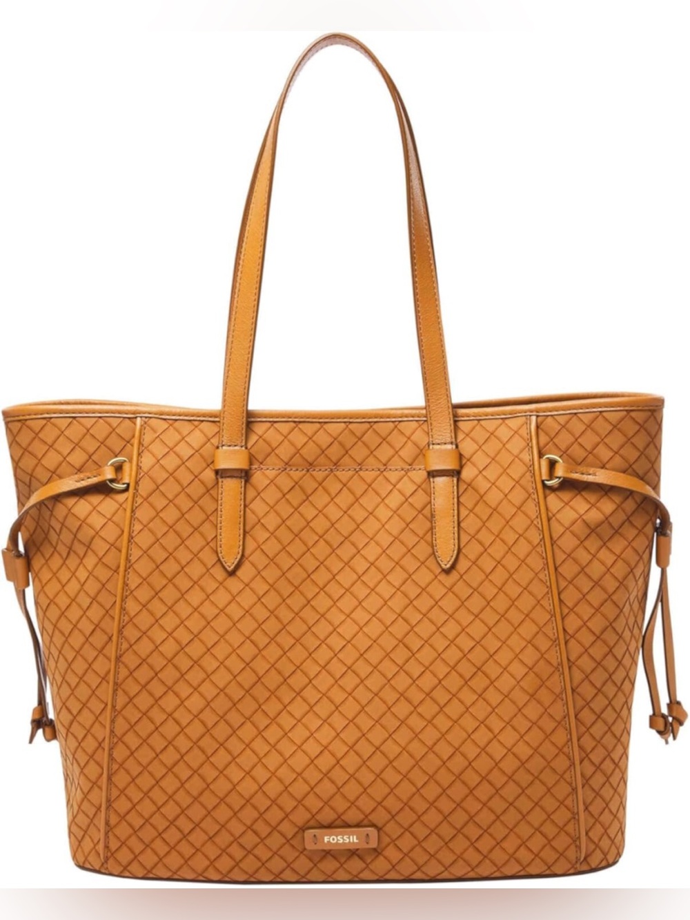Fossil Charli Camel Woven pattern Large Leather Tote